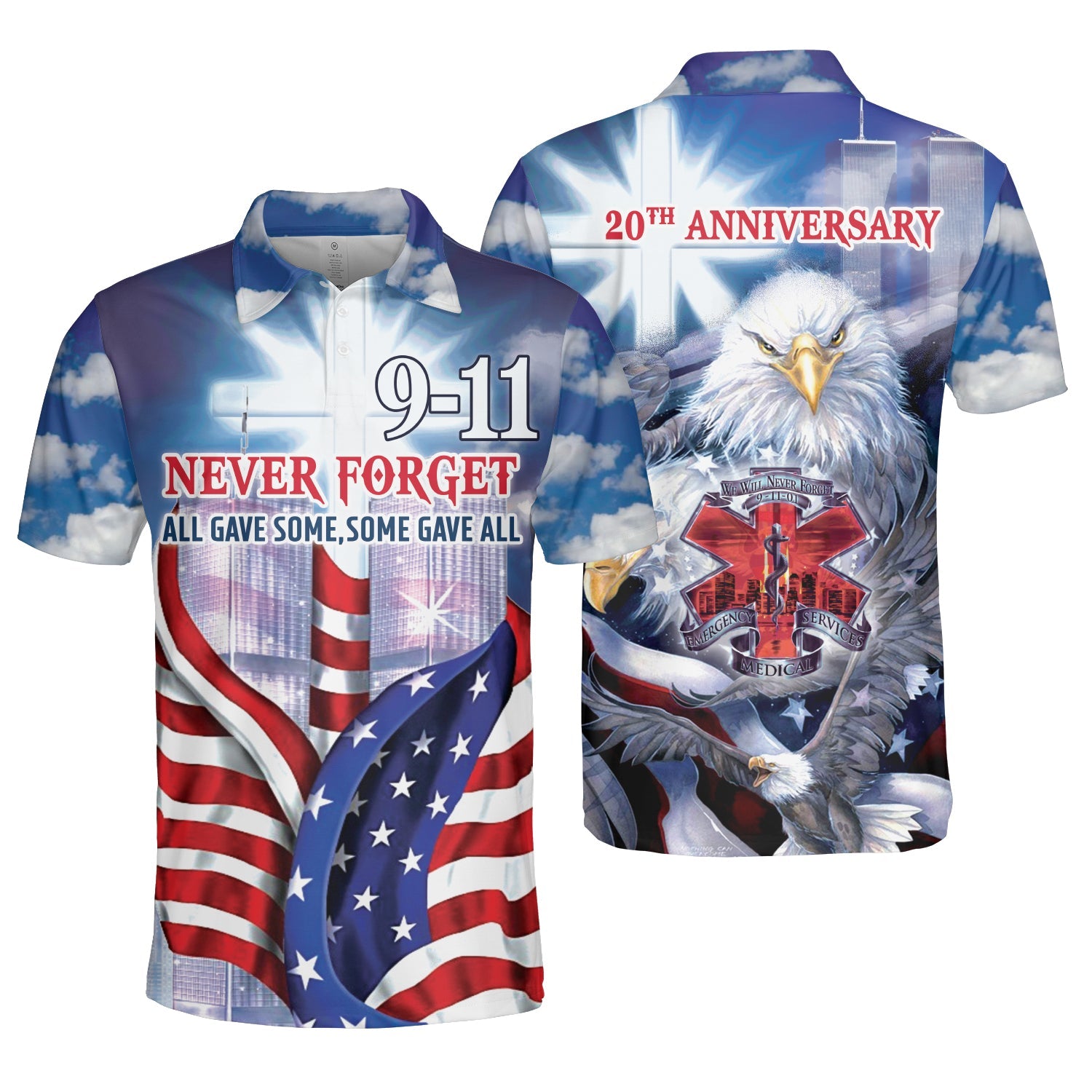 Firefighter God Eagle 20th Anniversary - Never Forget AOP Polo Shirt
