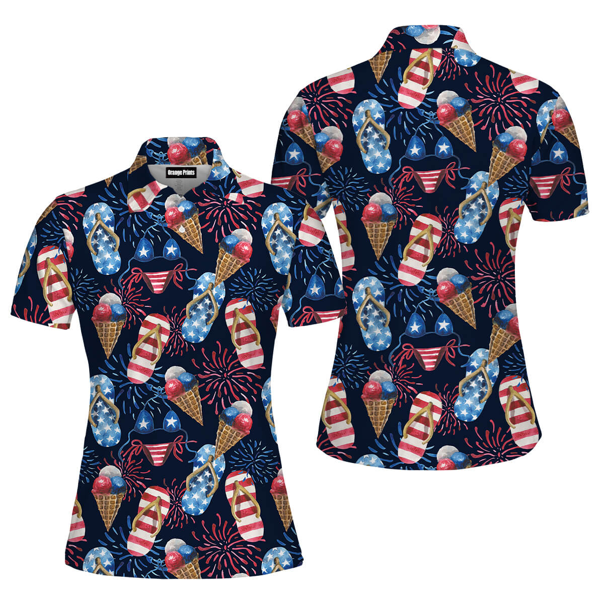 4th Of Day Beach Slippers Fireworks Polo Shirt For Women