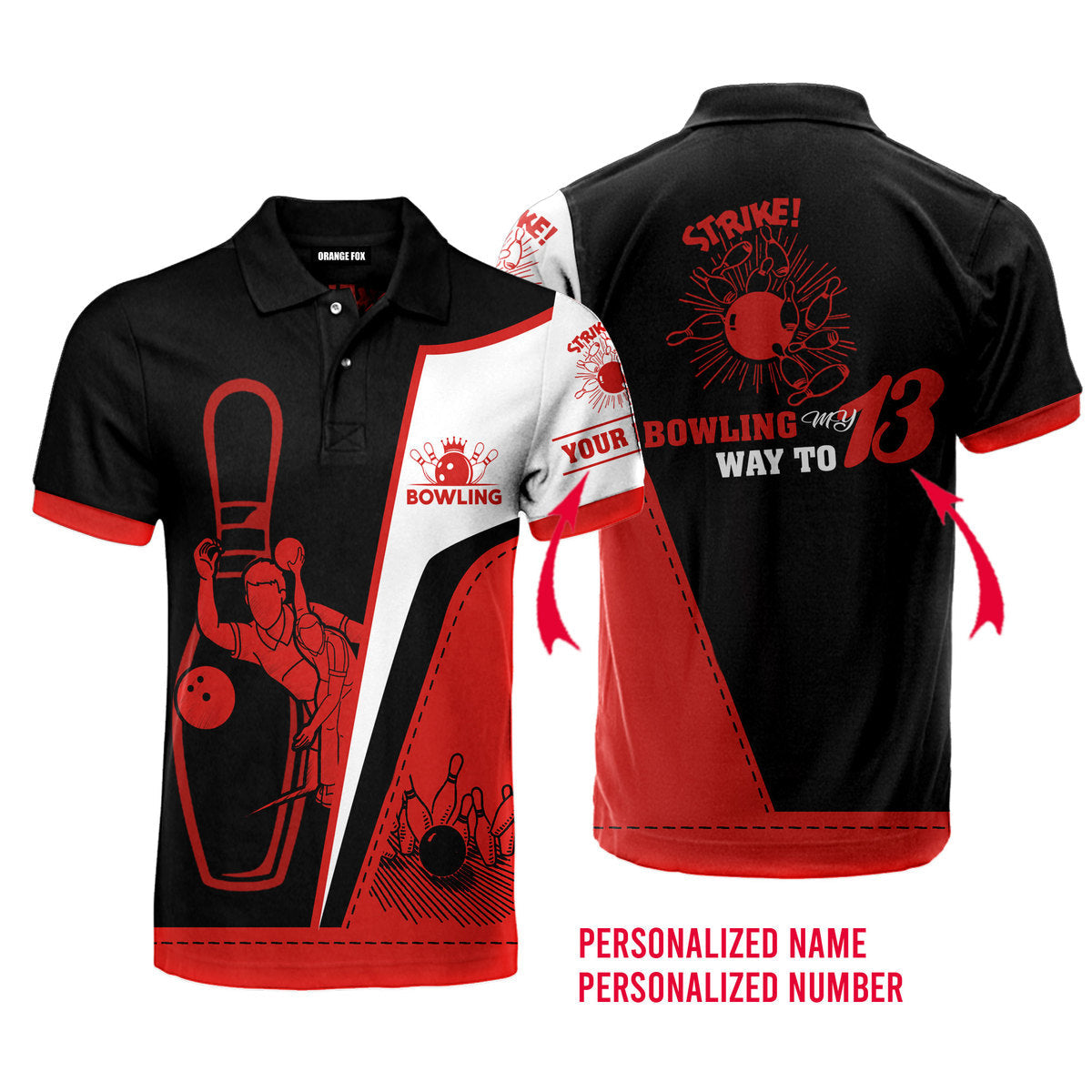 Bowling My Way - Gift for Bowling Lovers - Black Red Bowling Pins Custom Name Polo Shirt For Men & Women