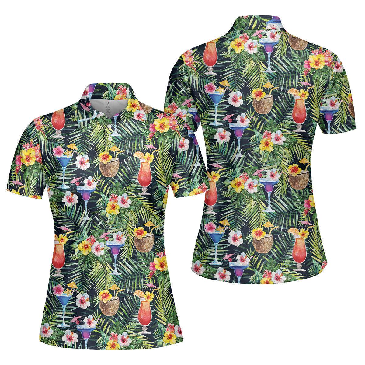 Bright Cocktails With Colorful Flowers Polo Shirt For Women