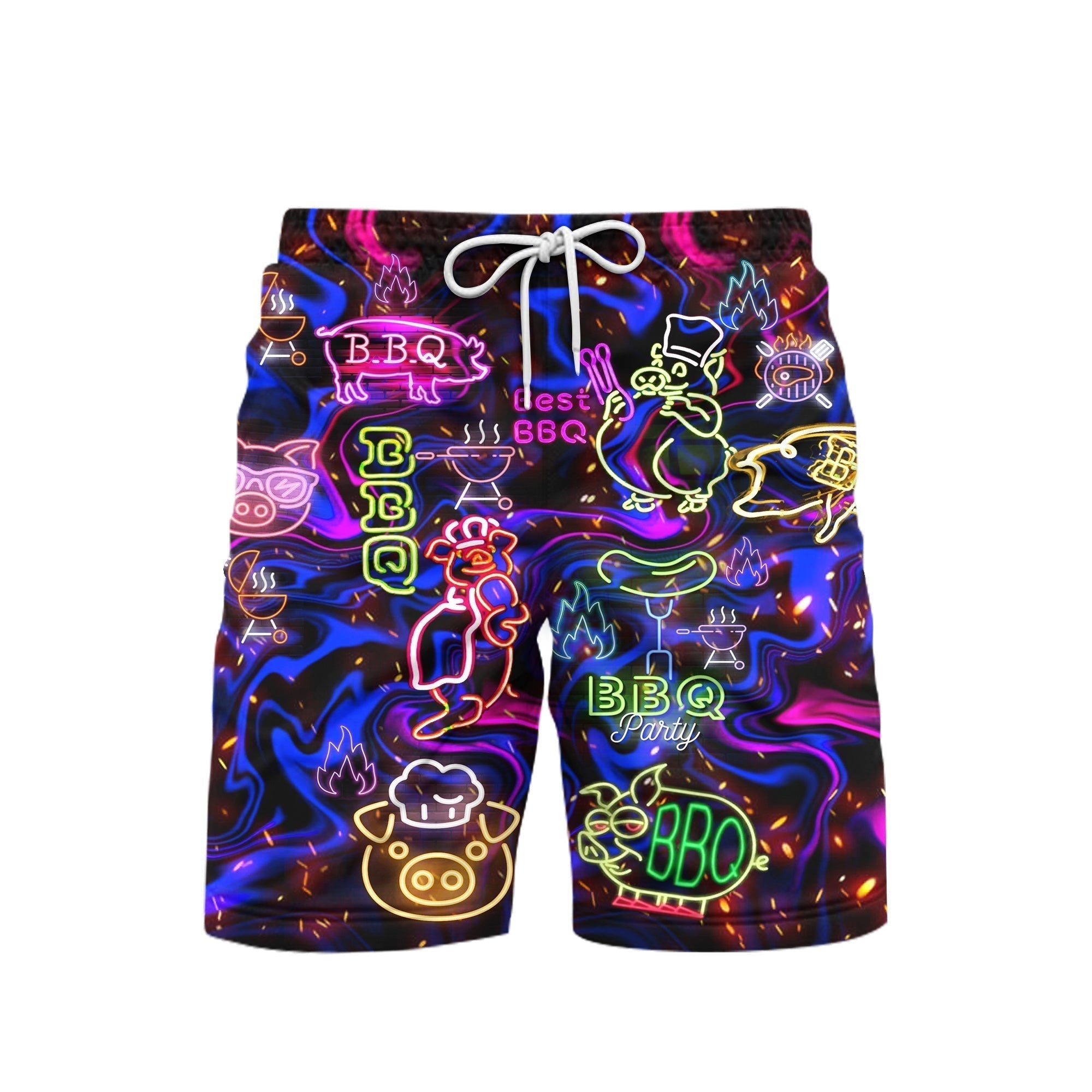 Chilling And Grilling Pig BBQ National Day Beach Shorts For Men