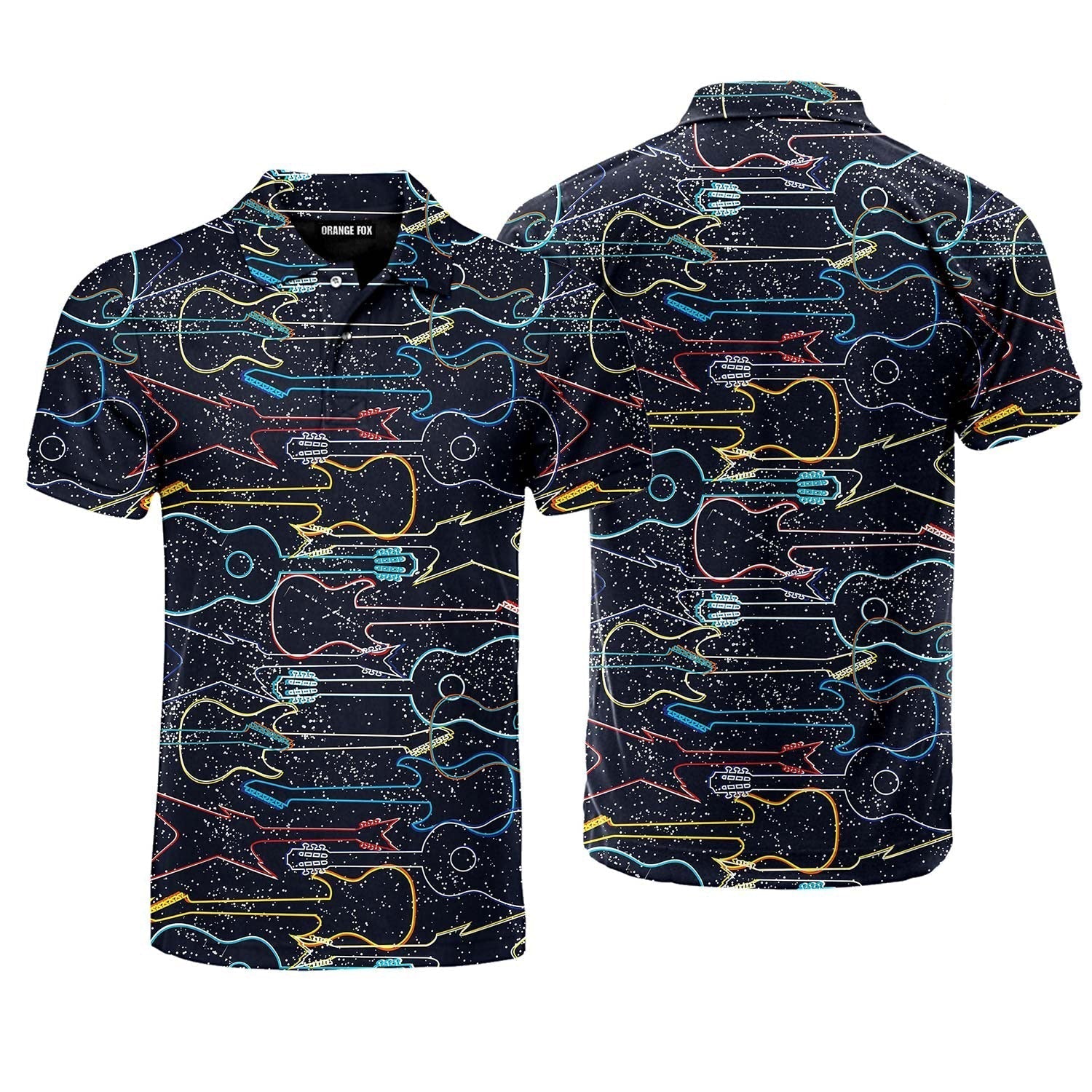 Colorful Acoustic And Electric Guitars Polo Shirt For Men