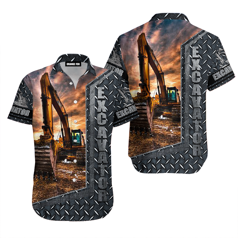 Excavator Heavy Equipment Gray Aloha Hawaiian Shirt For Men & Women