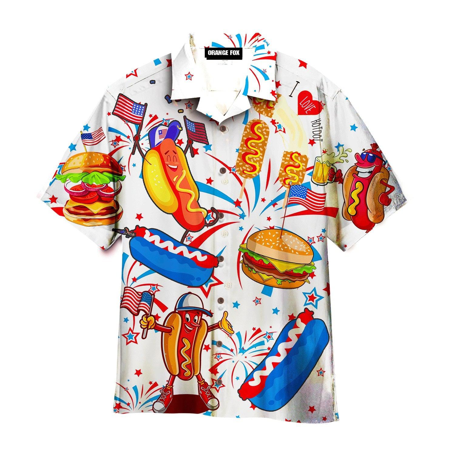 Funny American Hot Dog 4th Of July Independence Day Patriotic Hawaiian Shirt For Men & Women