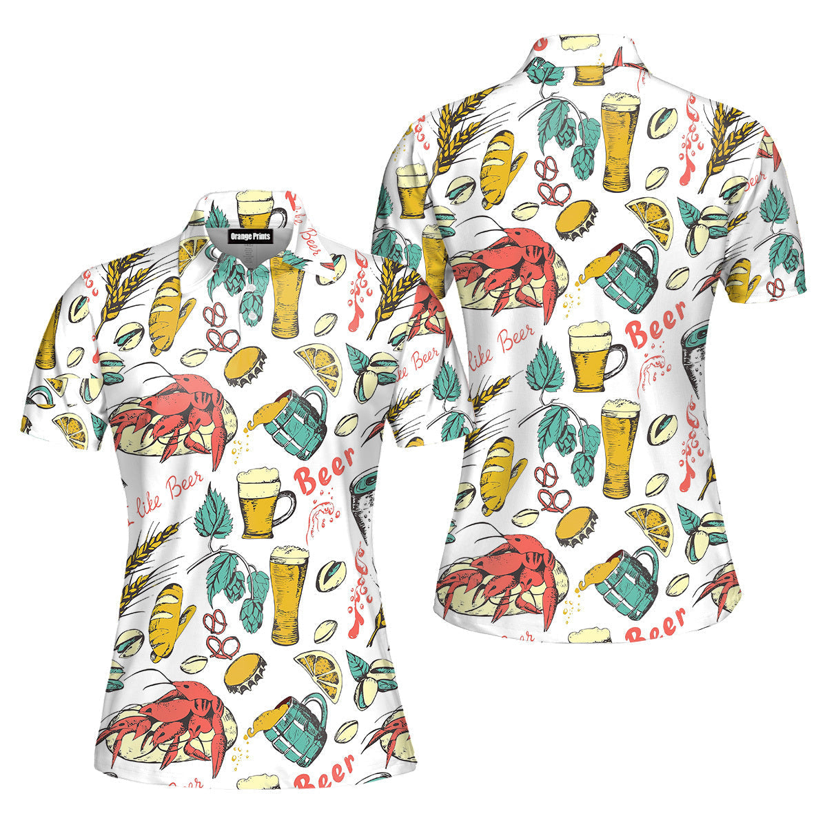I Like Beer Pattern Polo Shirt For Women