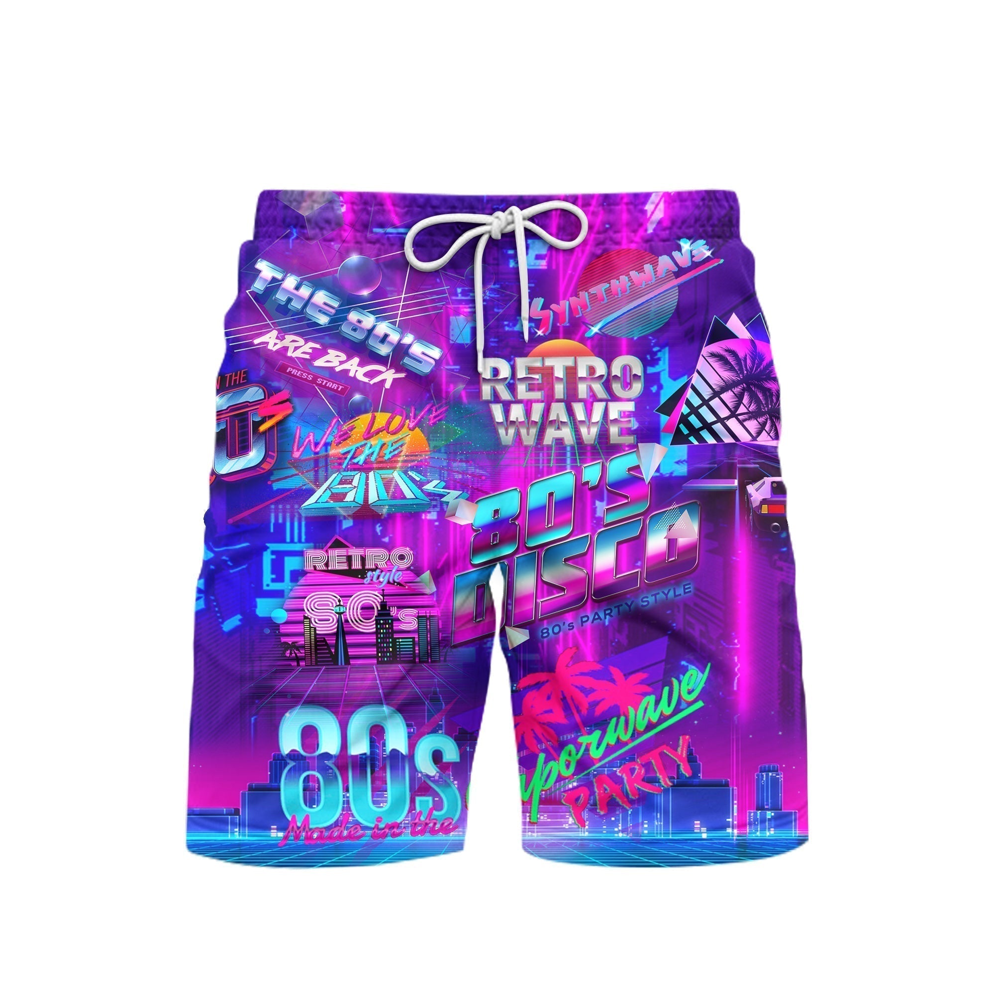 I love 80s Music Party Colorful Neon Lights Beach Shorts For Men
