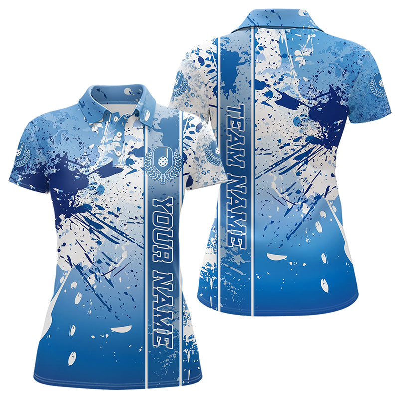 Blue And White Splatter Custom Pickleball Polo Shirts For Women, Pickleball Team Uniform IPHW8203