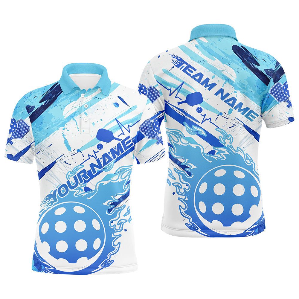 Blue Flame Pickleball Ball Custom Pickleball Polo Shirts For Men, Outdoor Pickleball Jerseys IPHW8205