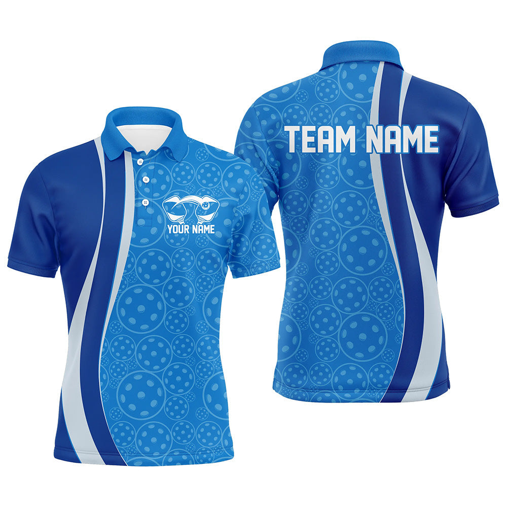 Custom Blue Pickleball Pattern Polo Shirts For Men, Pickleball Tournament Team Shirt IPHW8219