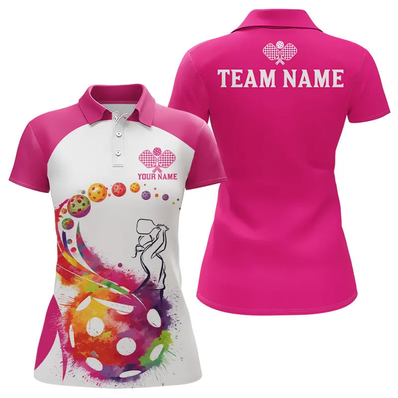 Custom Pink Watercolor Pickleball Polo Shirts For Women, Pickleball Jerseys IPHW8104
