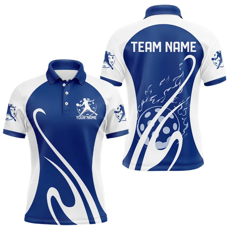 Custom White And Blue Pickleball Polo Shirts For Men, Flame Pickleball Tournament Team Shirt IPHW8116