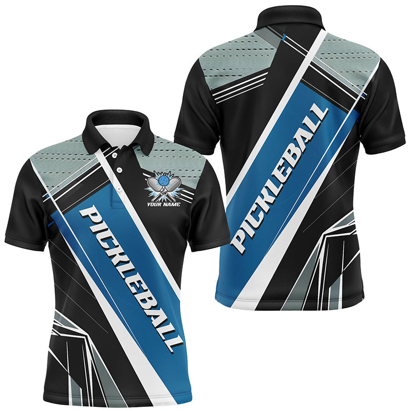 Black And Blue Personalized Pickleball Jerseys For Men, Pickleball Polo Shirts Uniform IPHW6923