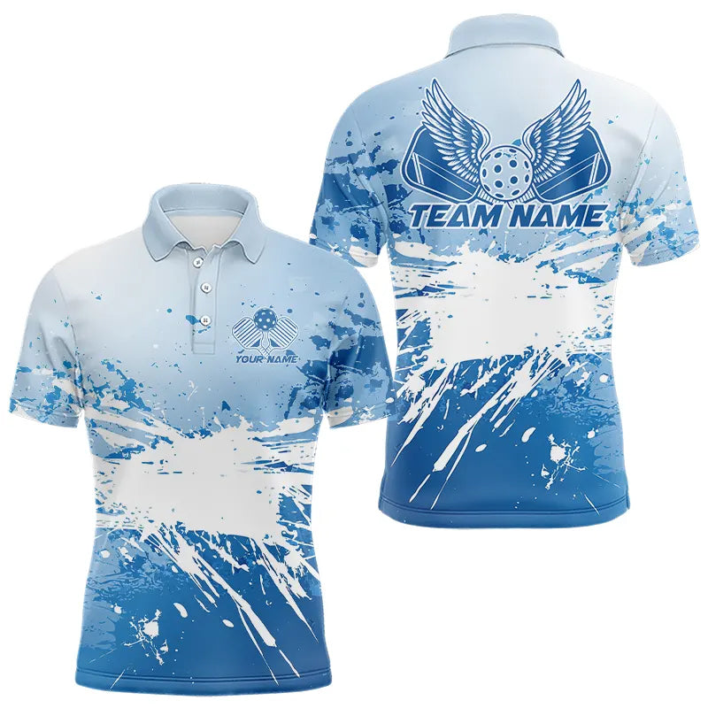 Custom Blue Pickleball Wings Pickleball Team Polo Shirts For Men, Outdoor Pickleball Jerseys IPHW8202