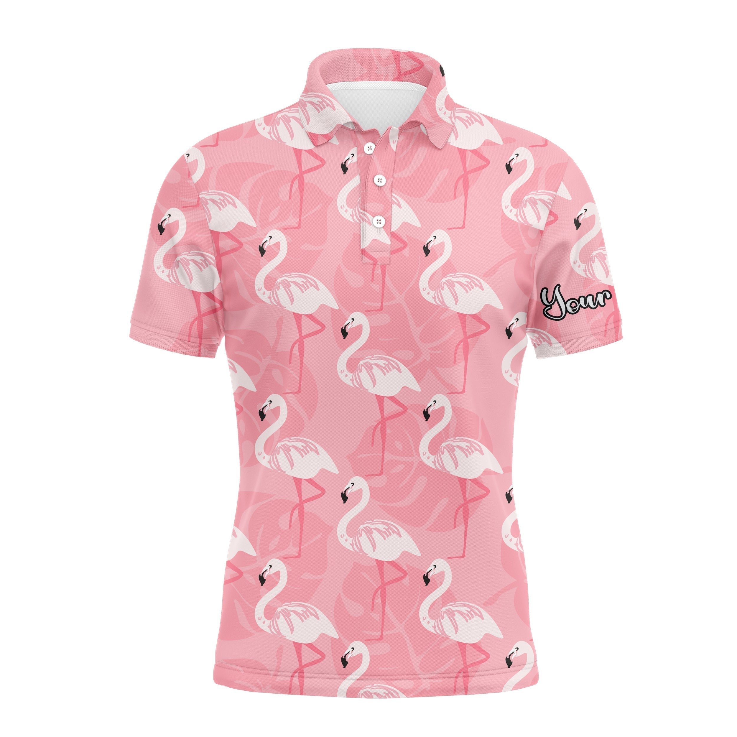 Custom Men's Pink Flamingo Pattern Golf Polo Shirt with UPF Protection - Personalized Gift Option N3695