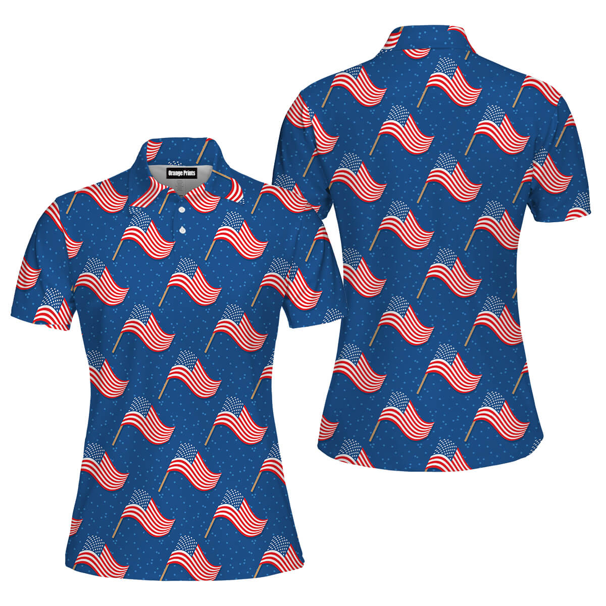 Independence Day 4th Of July Blue American Flags Polo Shirt For Women