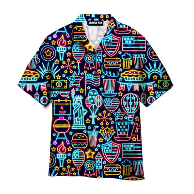 Independence Day 4th Of July Outfit Neon Style Patriotic Black Aloha Hawaiian Shirt For Men & Women