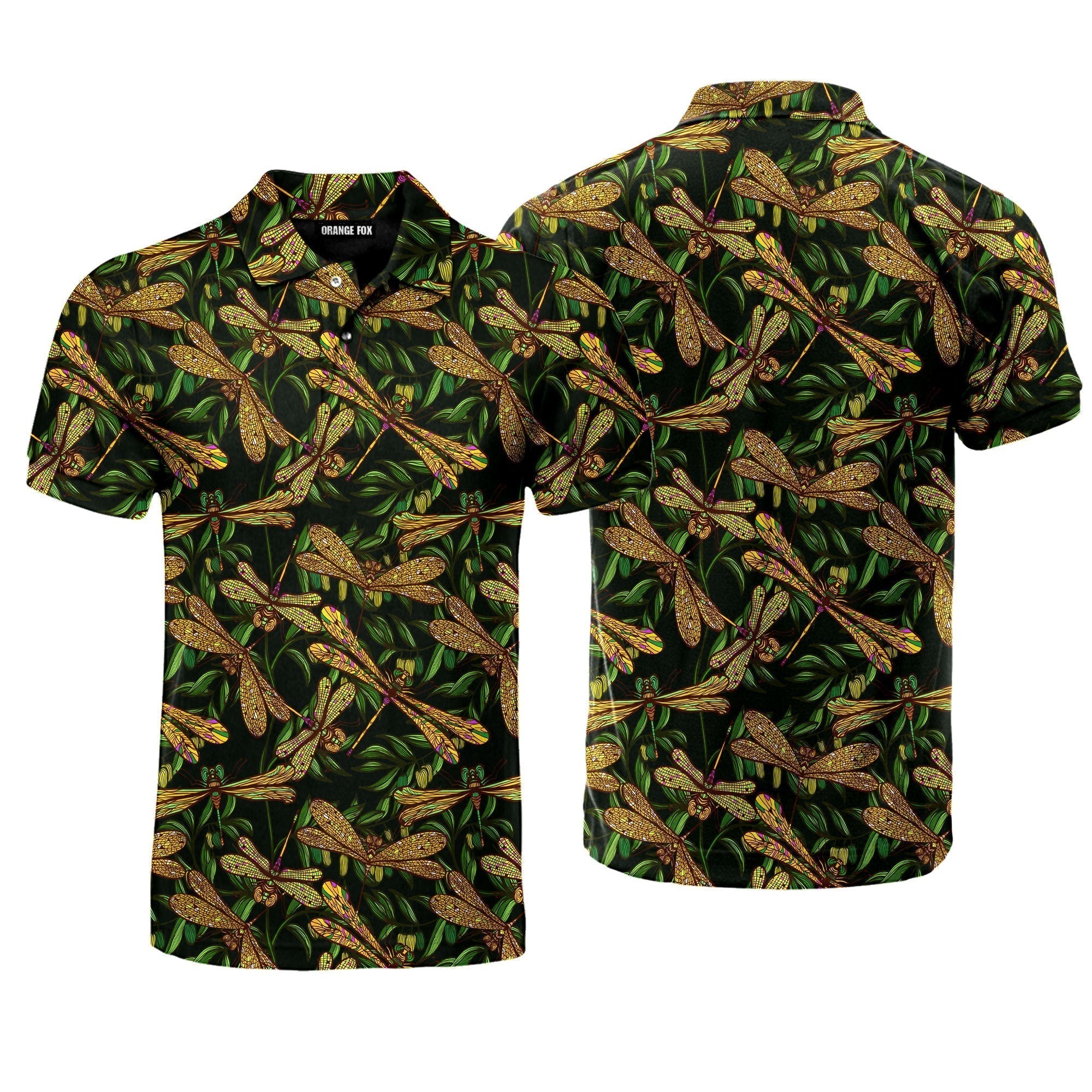 Nature Colorful Dragonflies Olive Branches Polo Shirt For Men