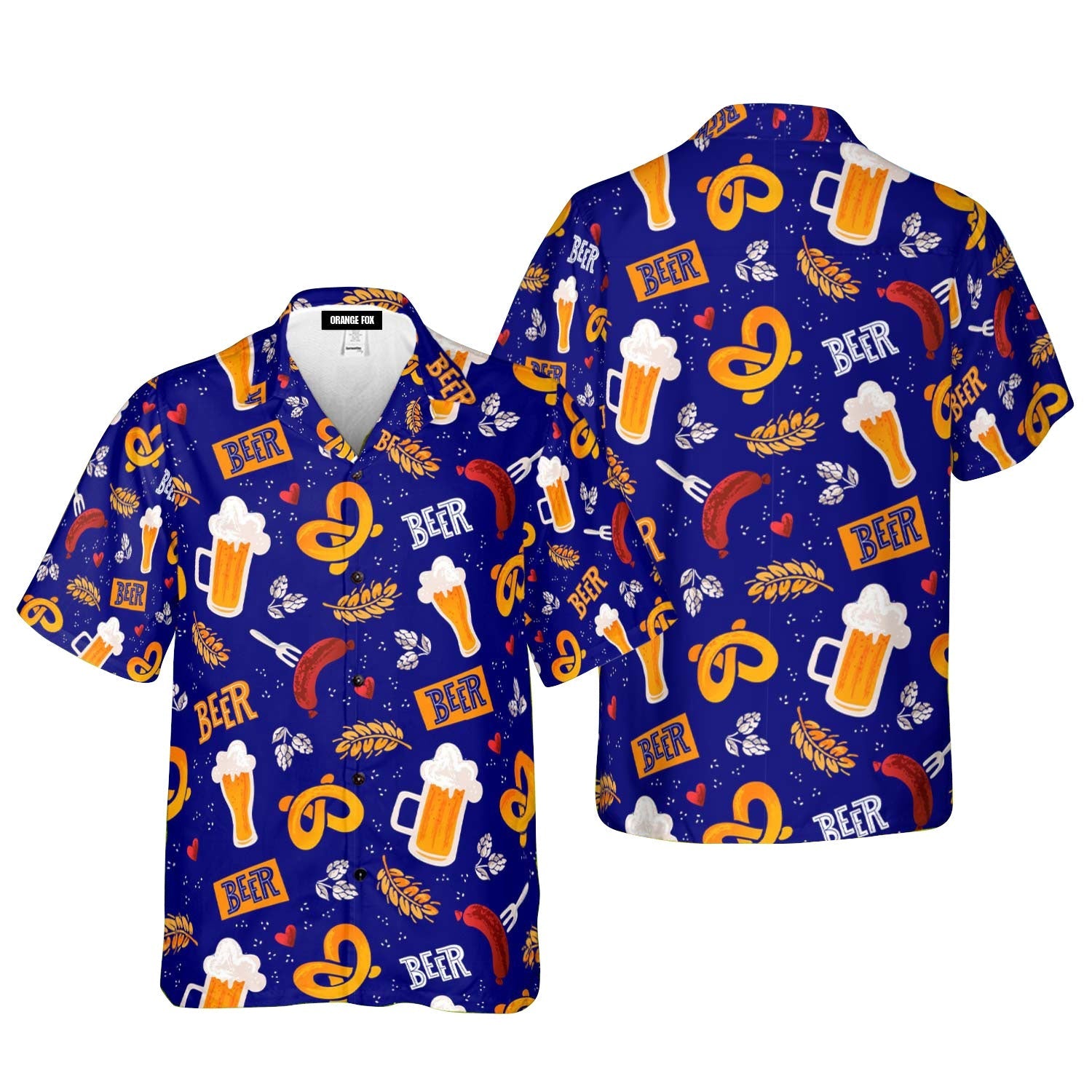 Oktoberfest Blue Beer Pretzels Pattern Aloha Hawaiian Shirts For Men & Women