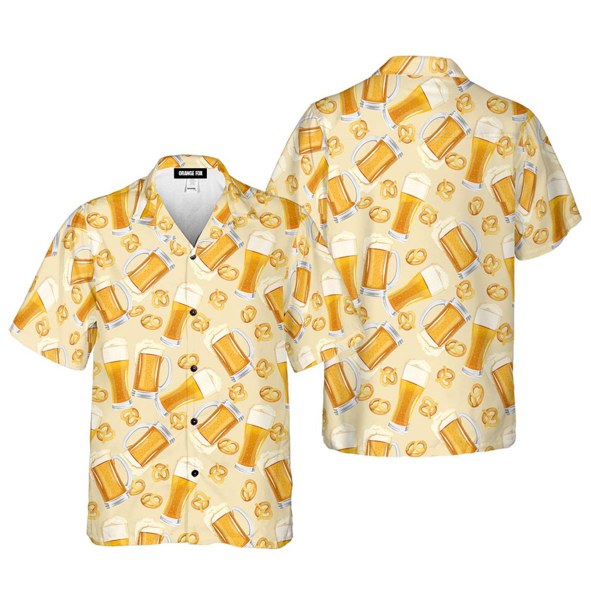 Oktoberfest Yellow Beer Pretzels Pattern Aloha Hawaiian Shirts For Men & Women