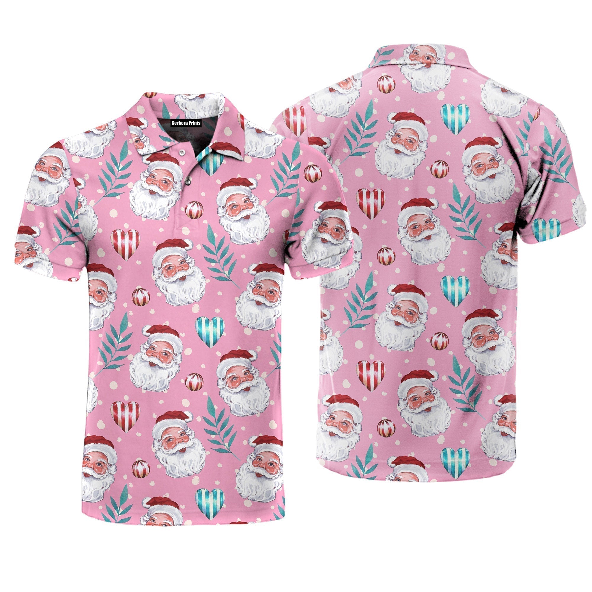 Vintage Santa Claus Pink Christmas Polo Shirt For Men