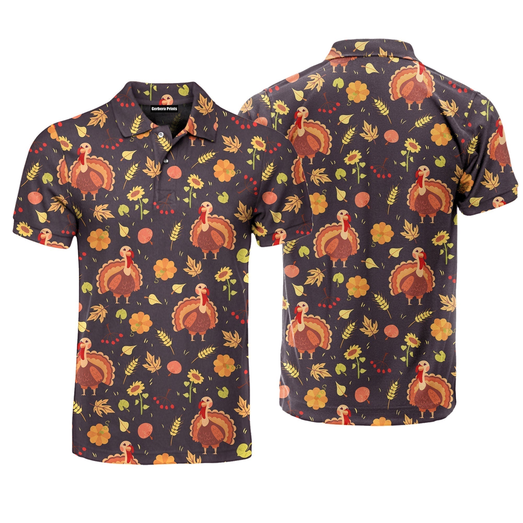 Vintage Happy Thanksgiving Turkey Polo Shirt For Men