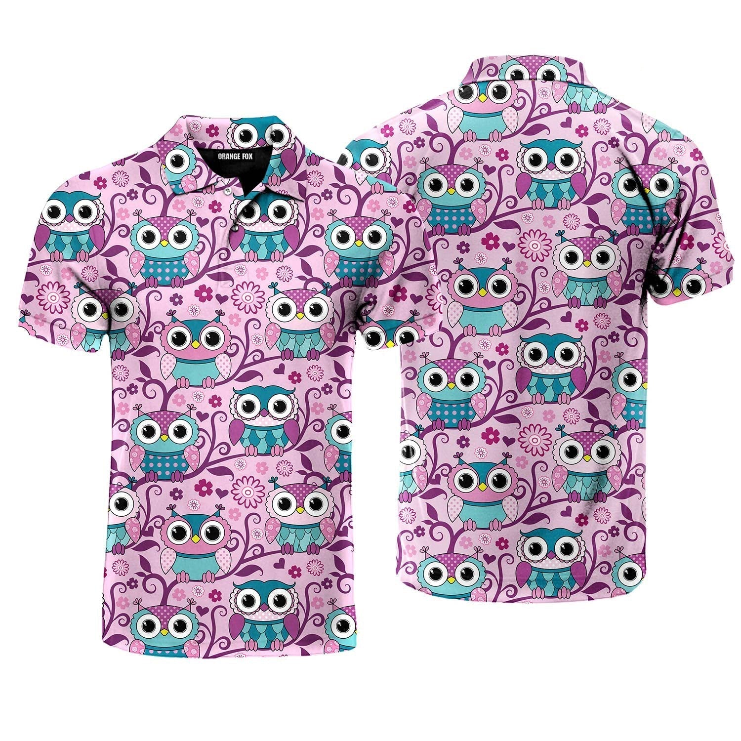 Pink Owls Hippie Polo Shirt