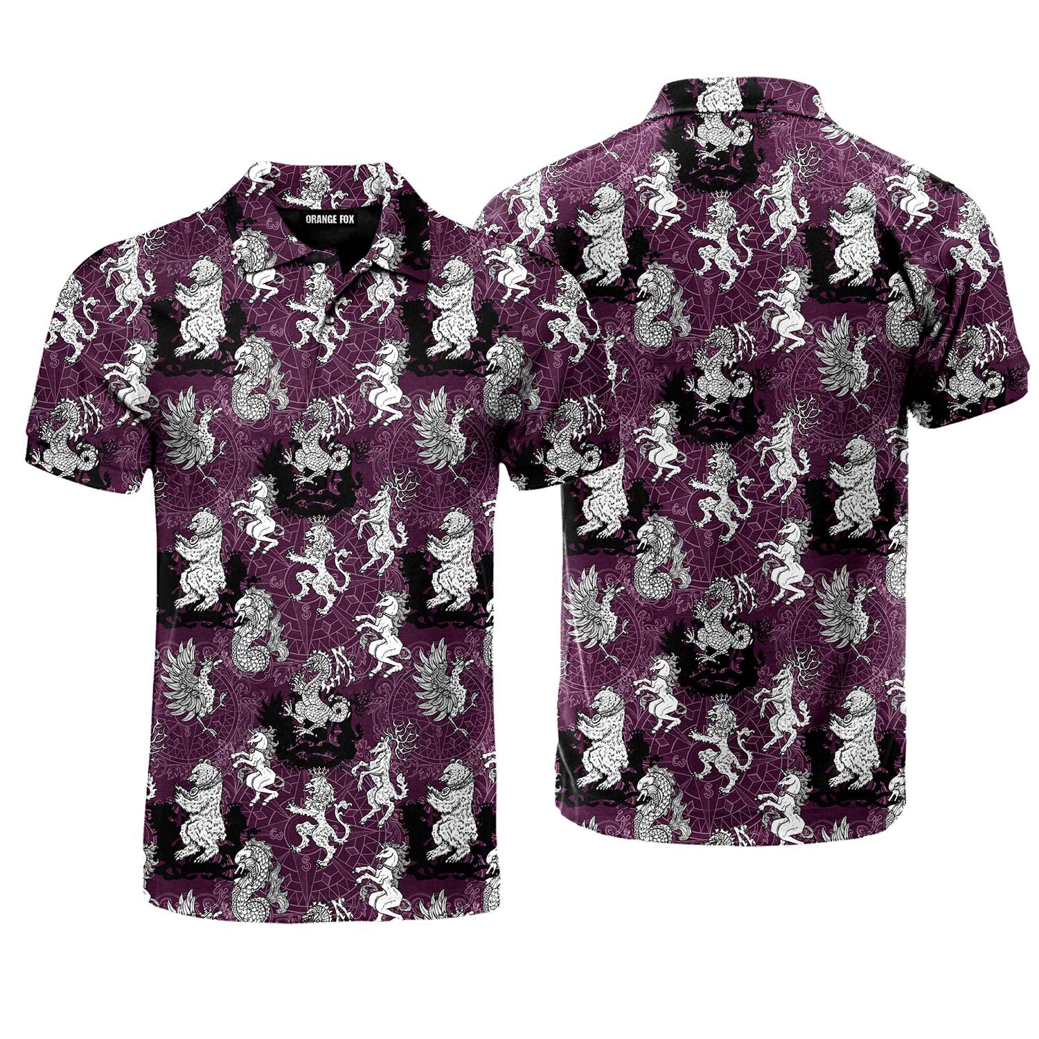 Heradlic Horse Lion And Eagle Aloha Polo Shirt For Men
