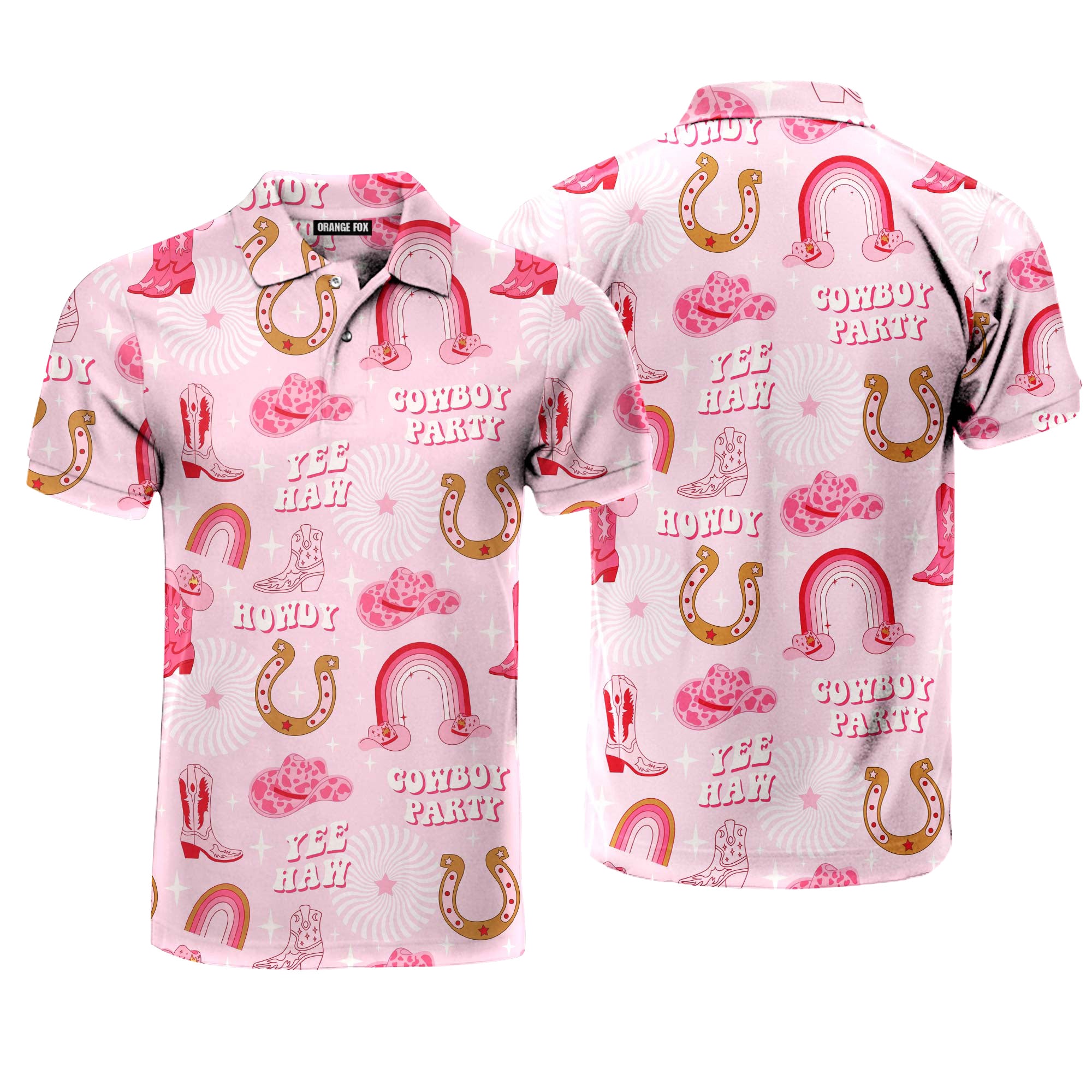 Rodeo Cowgirl Retro Horseshoe Cactus Pink Polo Shirt