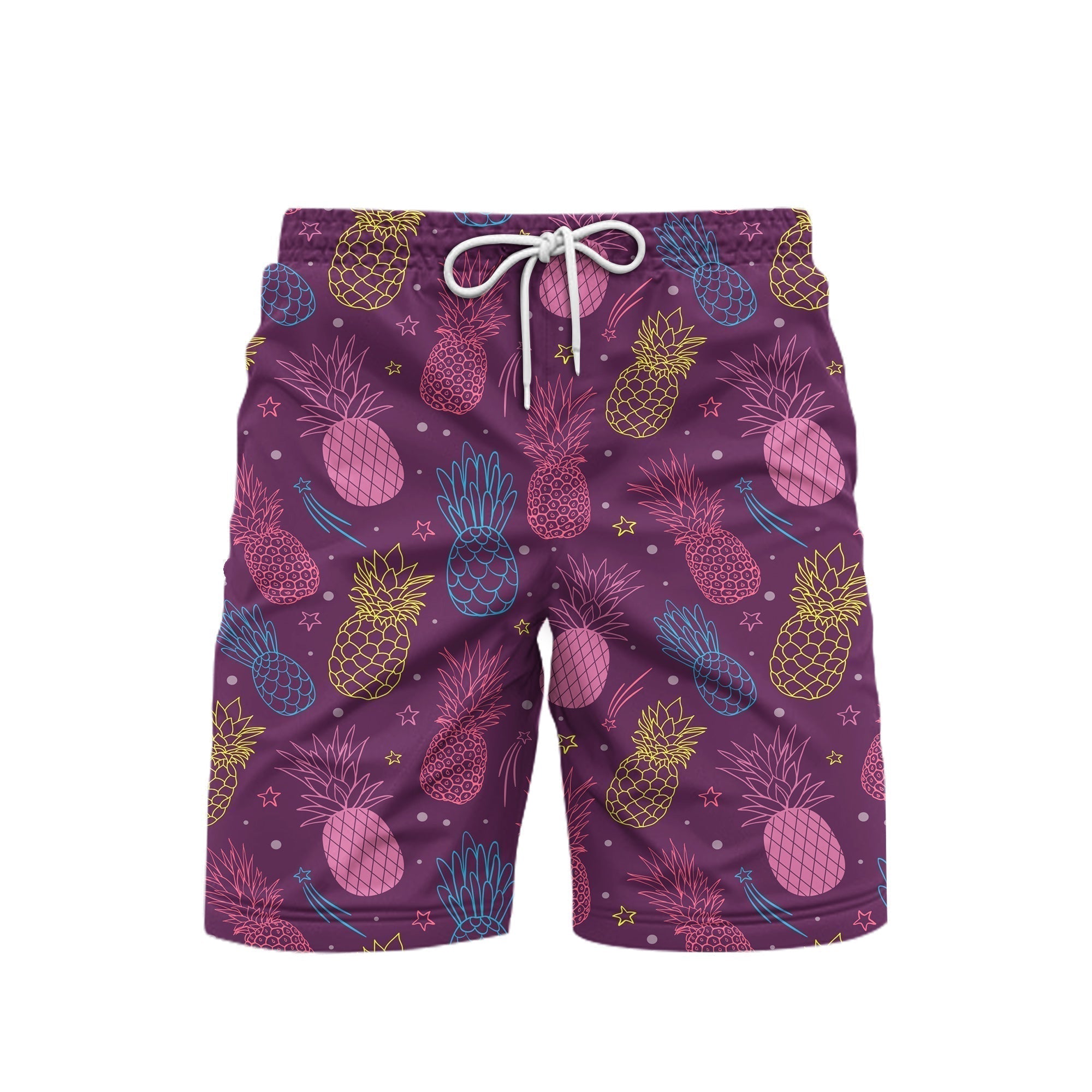 Pineapple Party Purple Summer Tropical Beach Shorts For Men