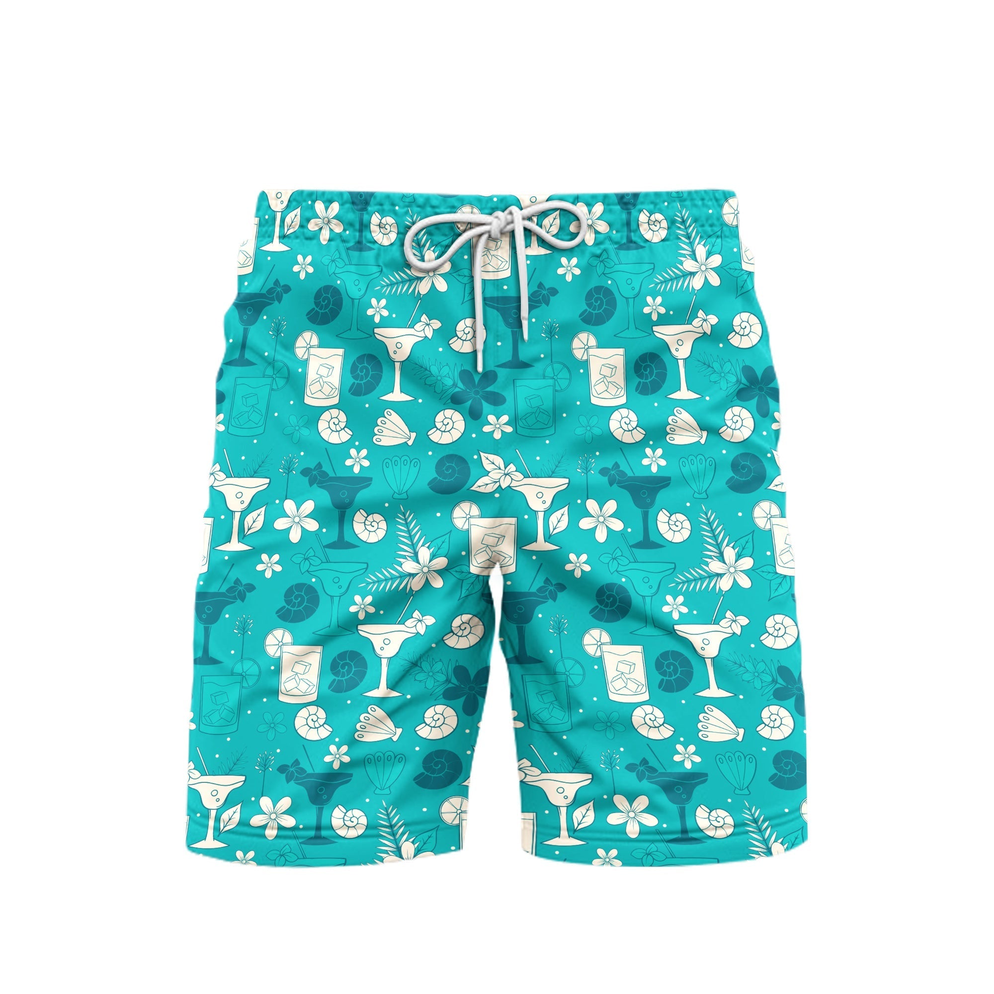 Tropical Blue Cocktails Margarita Beach Shorts For Men