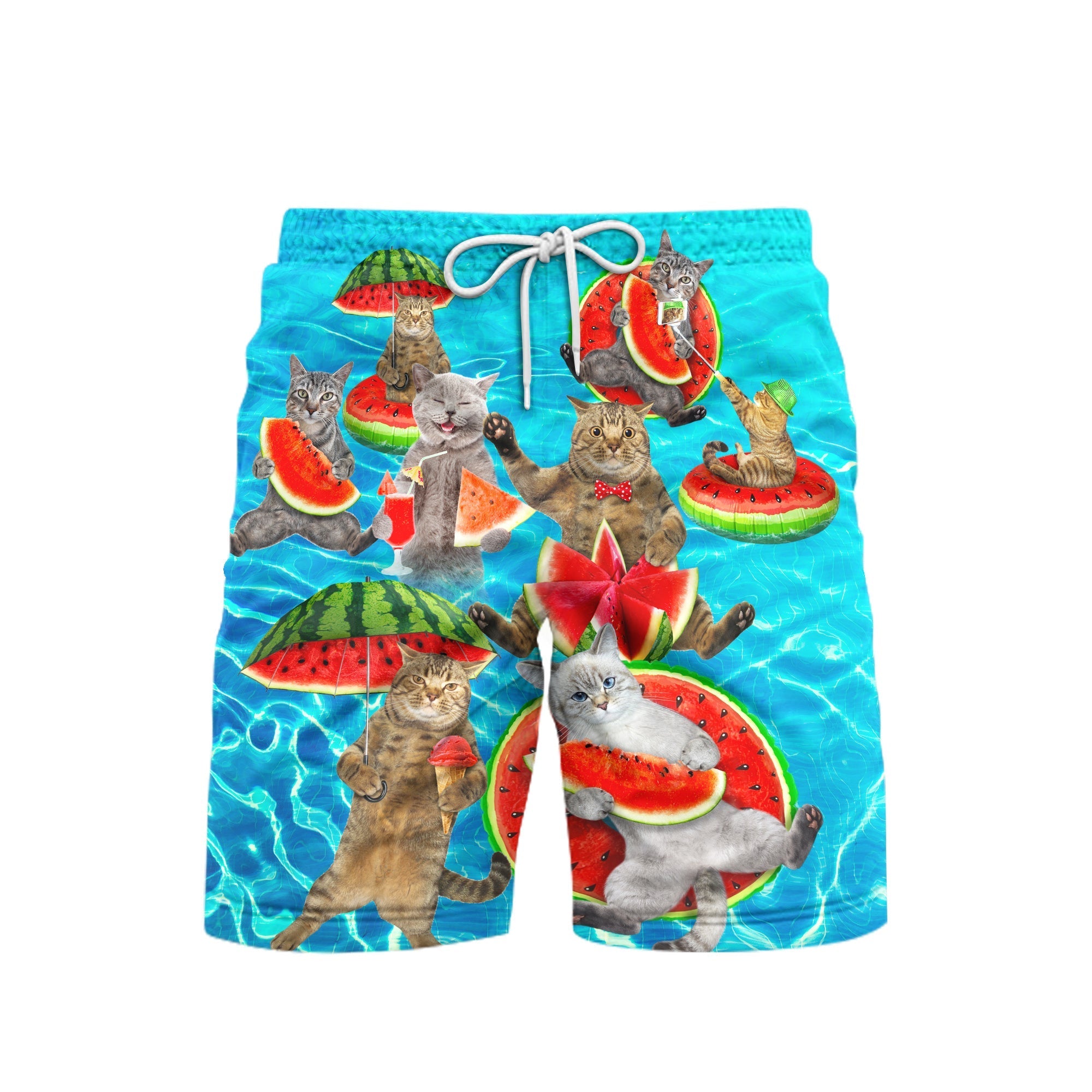 Summer Watermelon Cat Beach Shorts For Men