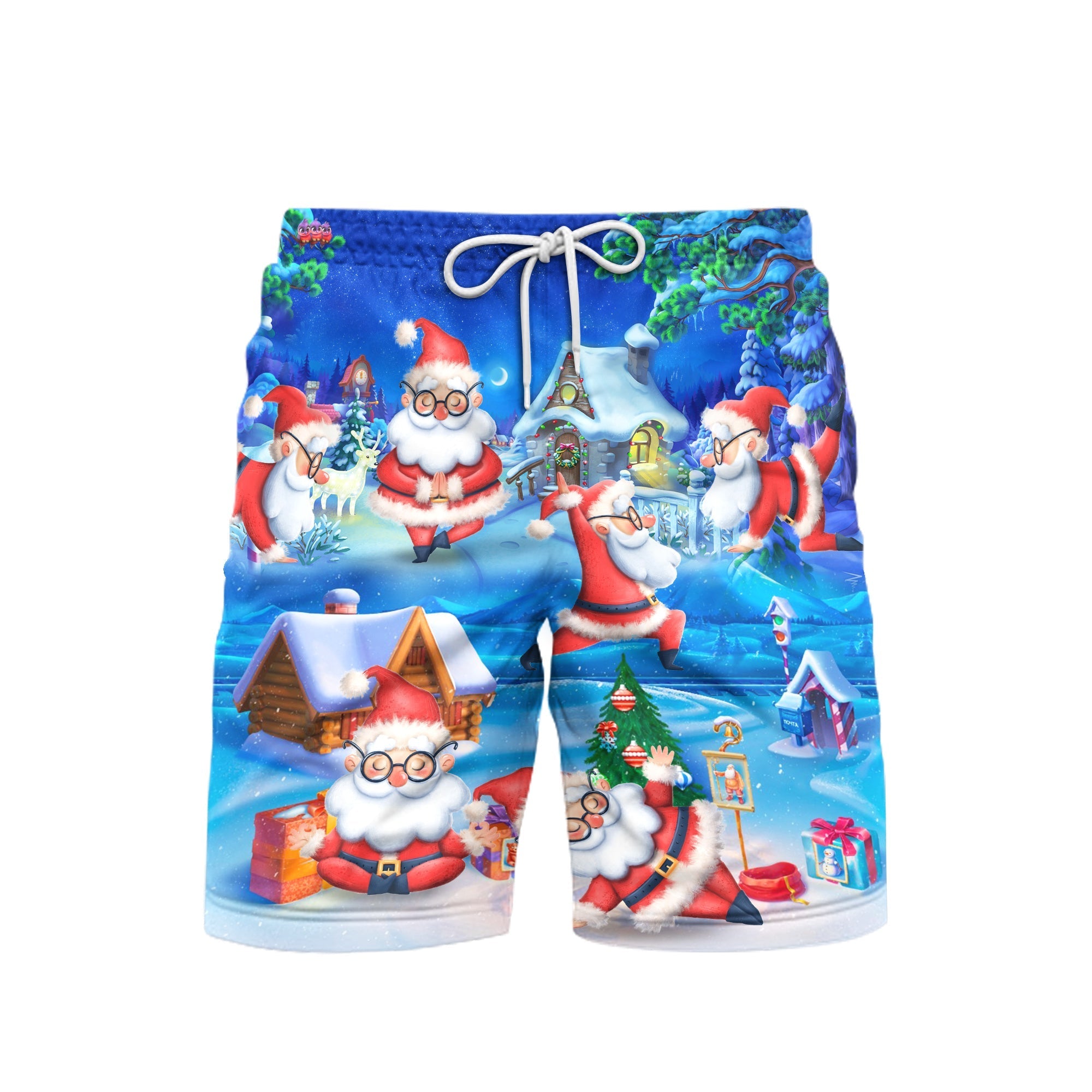 Santa Yoga Merry Christmas Beach Shorts For Men