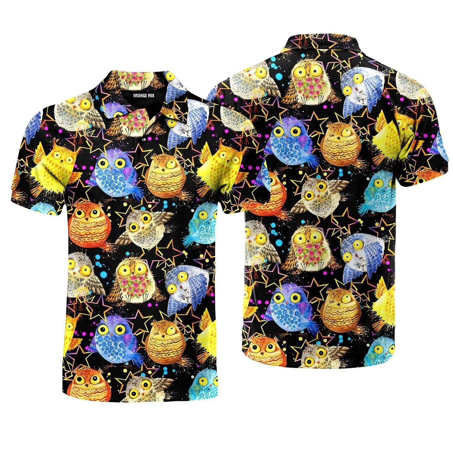 Tropical Colorful Neon Owl Polo Shirt For Men