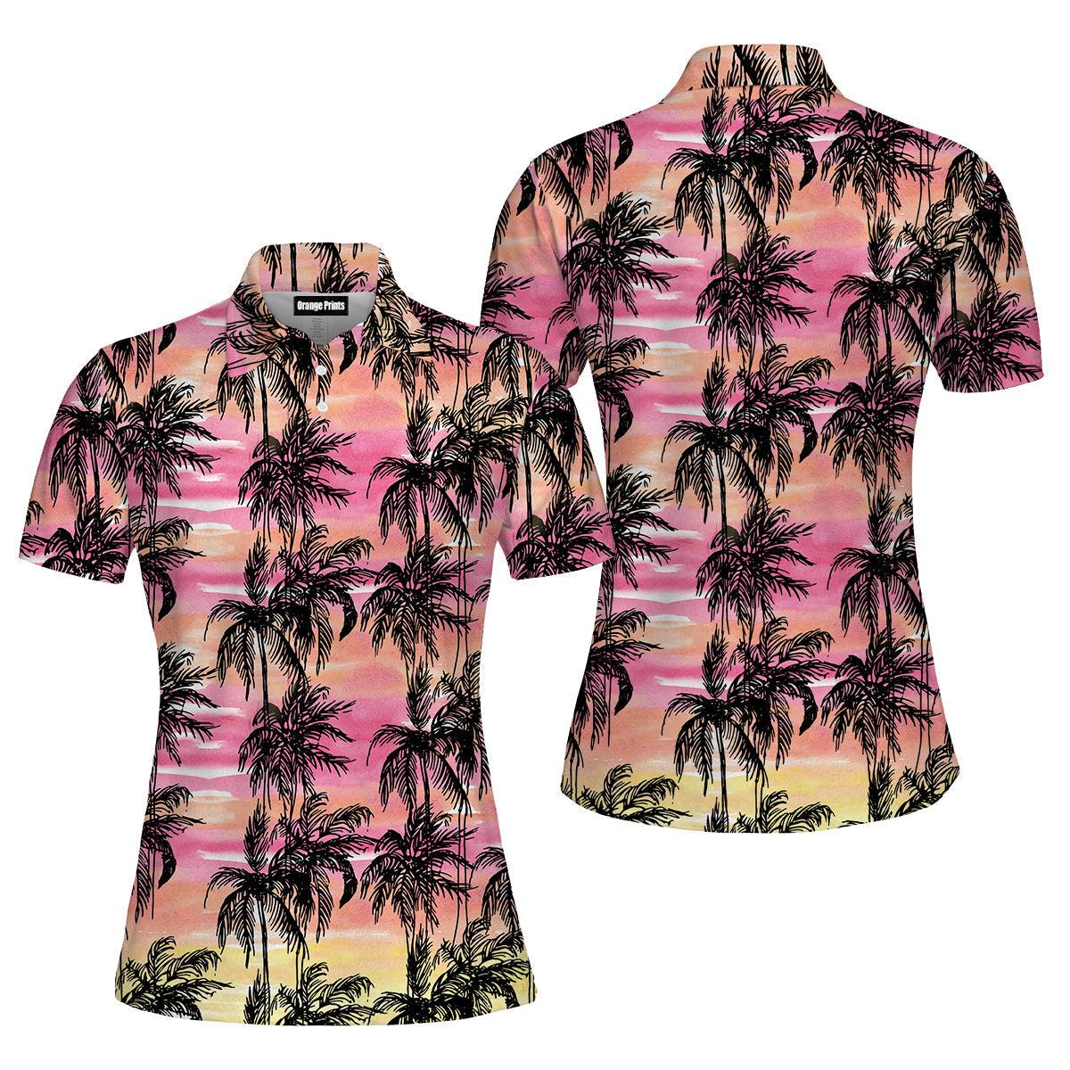 Tropical Vintage Palm Tree Polo Shirt For Women