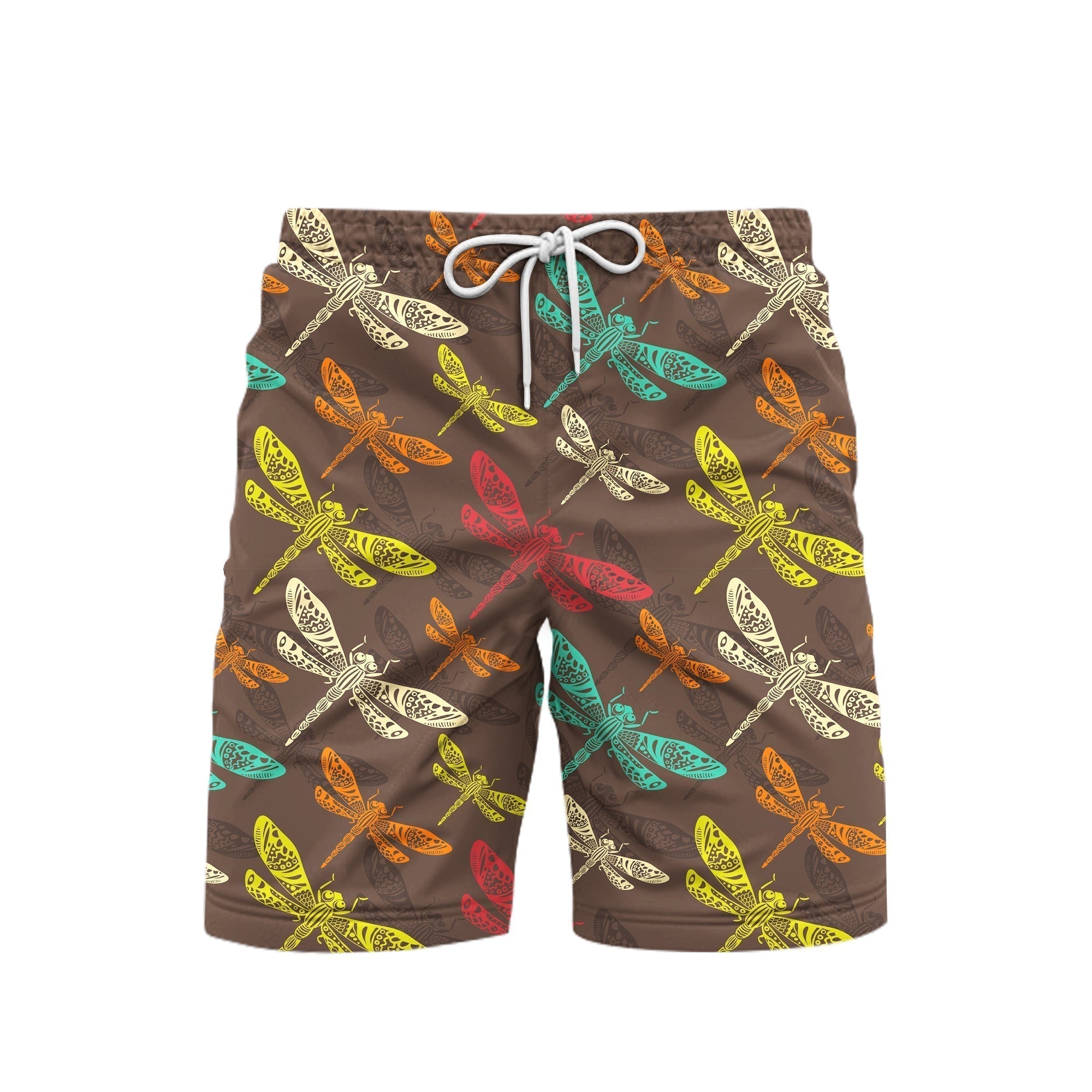 Vintage Colorful Dragonfly Beach Shorts For Men