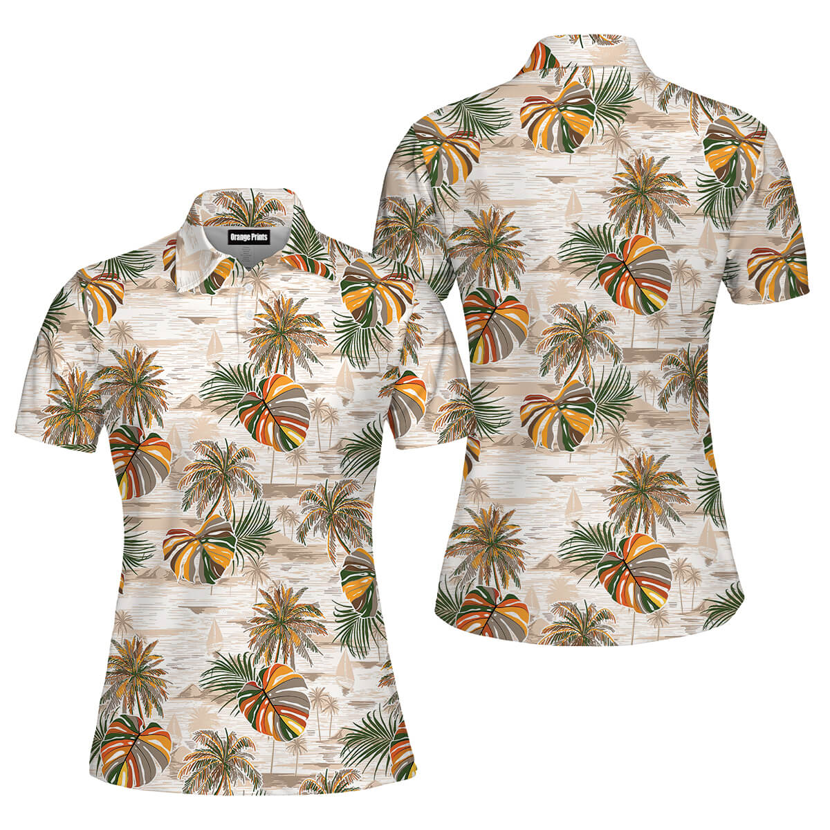 Vintage Palm Leaves Island Polo Shirt For Women