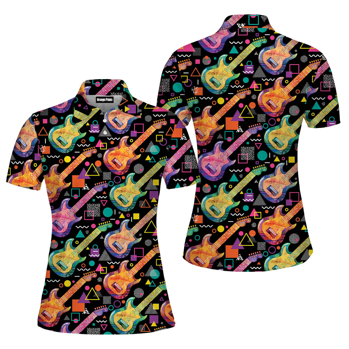 Watercolor Electric Guitar Polo Shirt For Women