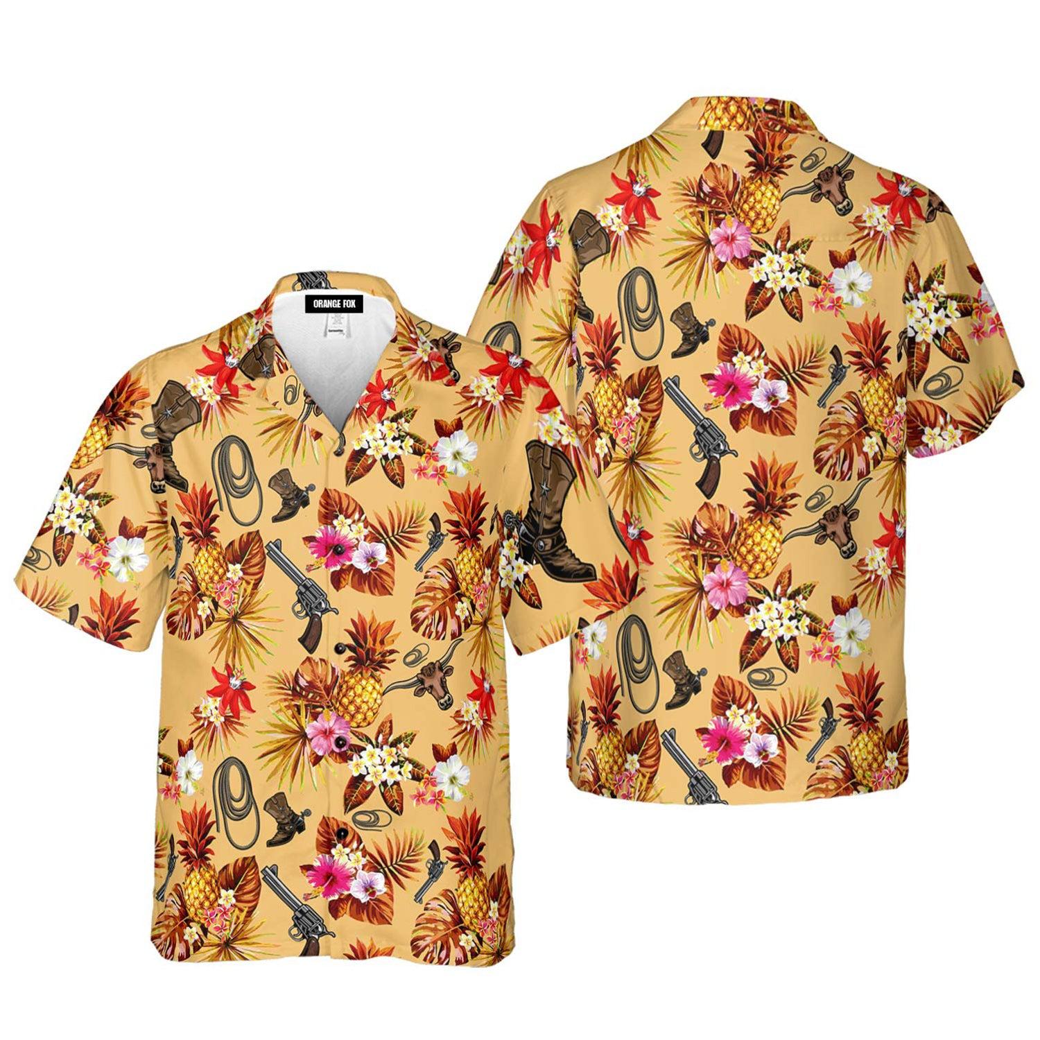 Yellow Cowboy Aloha Hawaiian Tropical Shirt For Men & Women