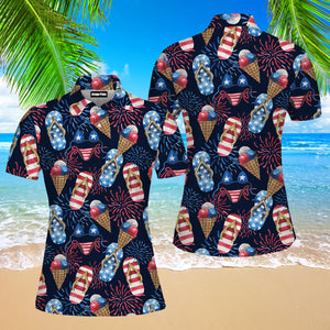 4th Of Day Beach Slippers Fireworks Polo Shirt For Women