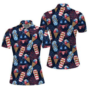 4th Of Day Beach Slippers Fireworks Polo Shirt For Women