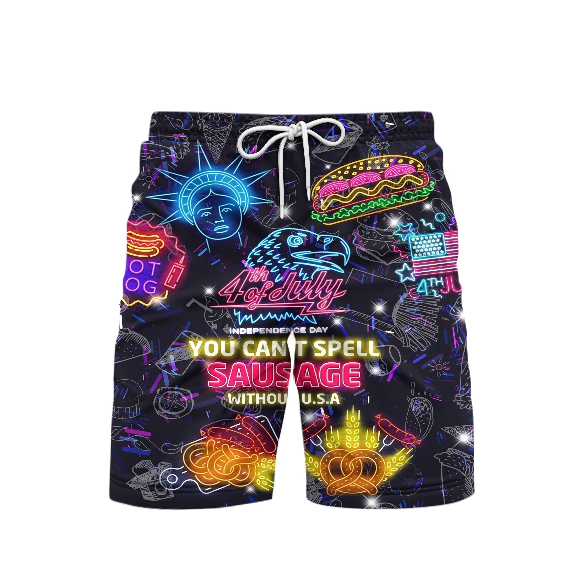 4th Of July You Can't Spell Sausage Without USA Beach Shorts For Men