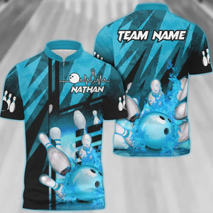 Customized Bowling Polo Shirt, Bowling And Pins Abstract Grunge Texture XX Multicolor Option Customized Name And Team Zipper Polo Jerseys Shirts