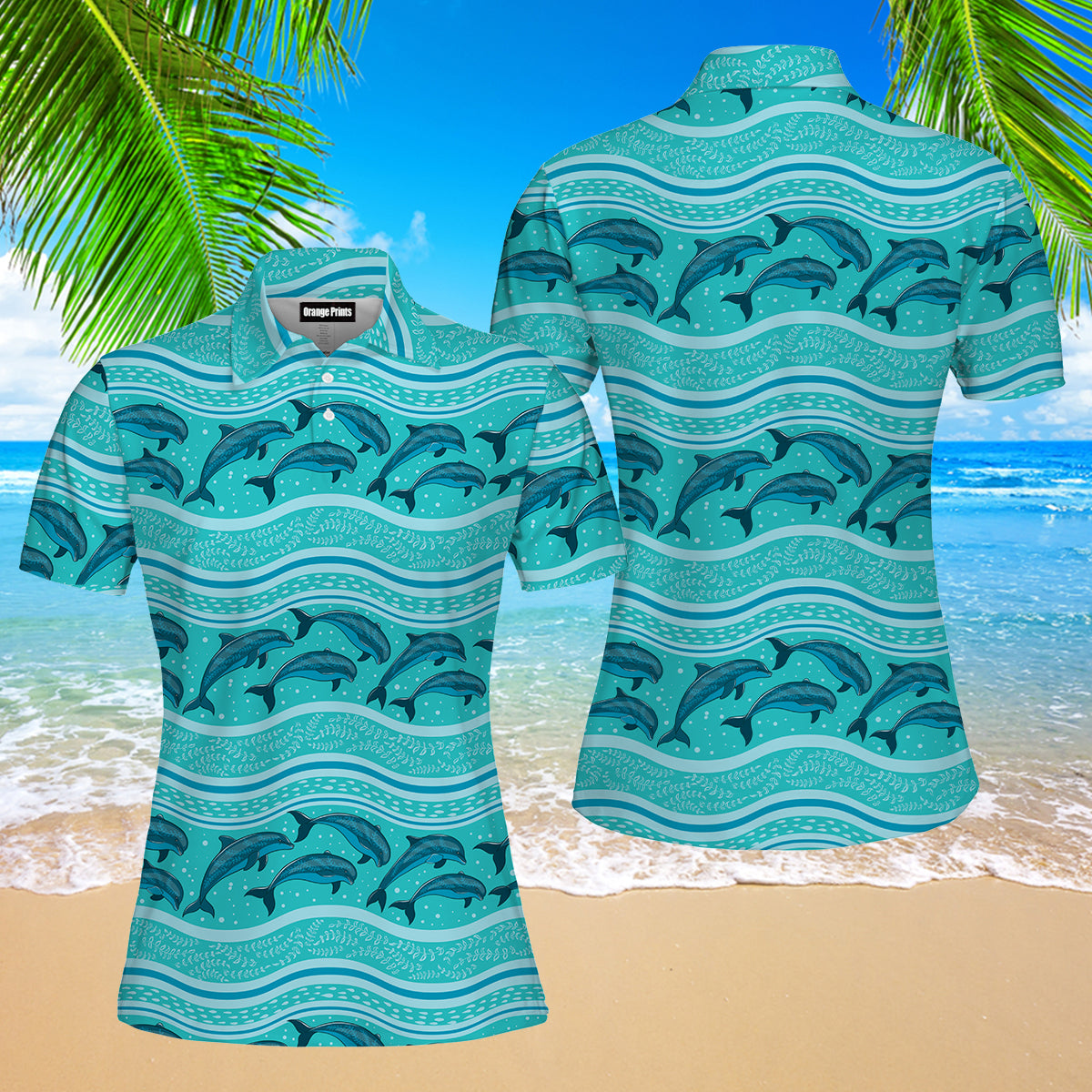 A Flock Of Dolphins In The Sea Pattern Polo Shirt For Women