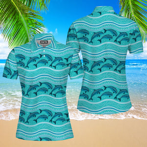 A Flock Of Dolphins In The Sea Pattern Polo Shirt For Women
