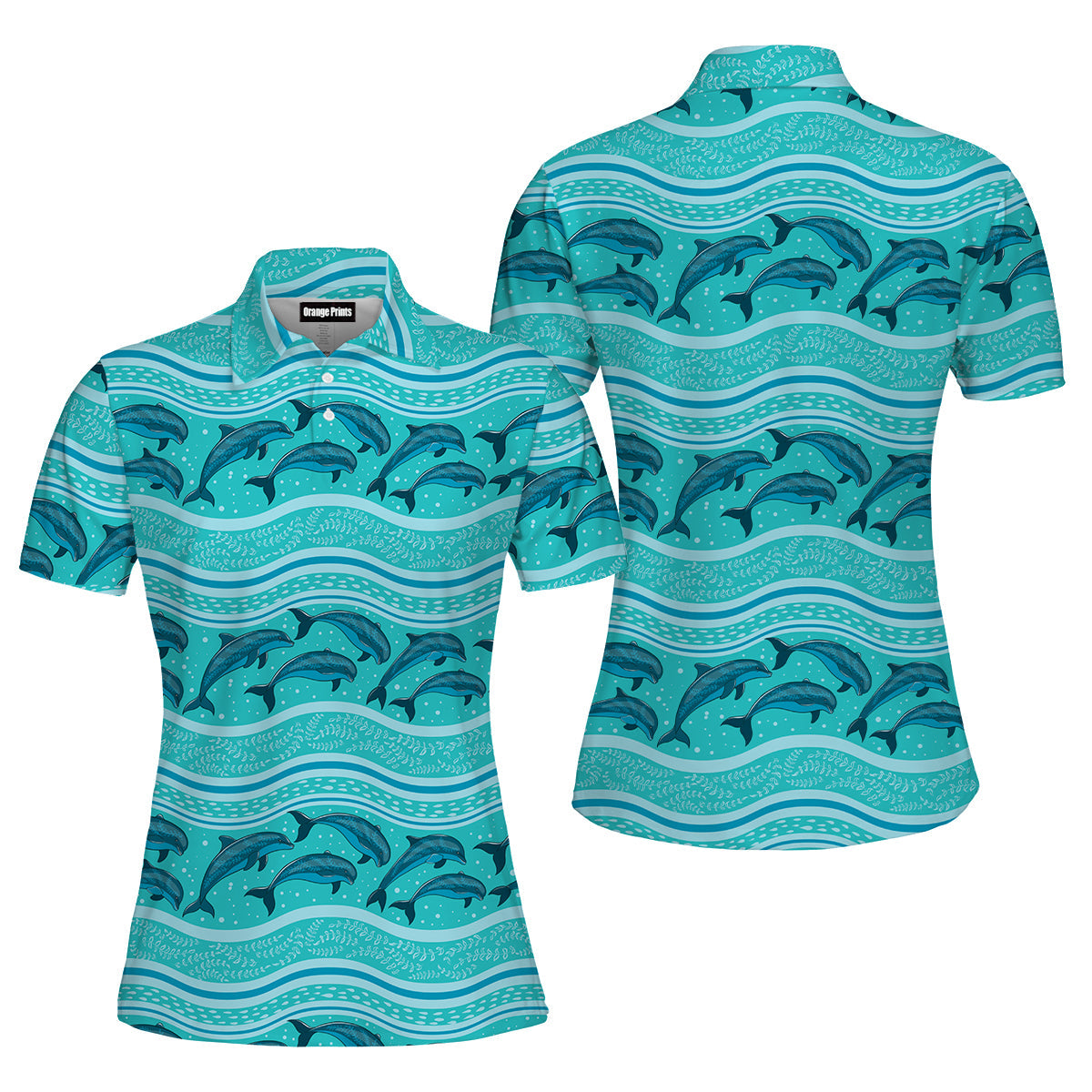 A Flock Of Dolphins In The Sea Pattern Polo Shirt For Women