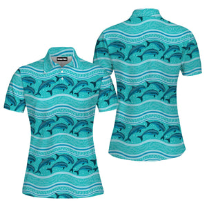 A Flock Of Dolphins In The Sea Pattern Polo Shirt For Women