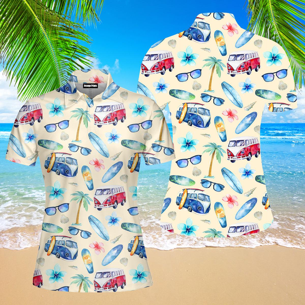 Aloha Adventure To The Beach Polo Shirt For Women