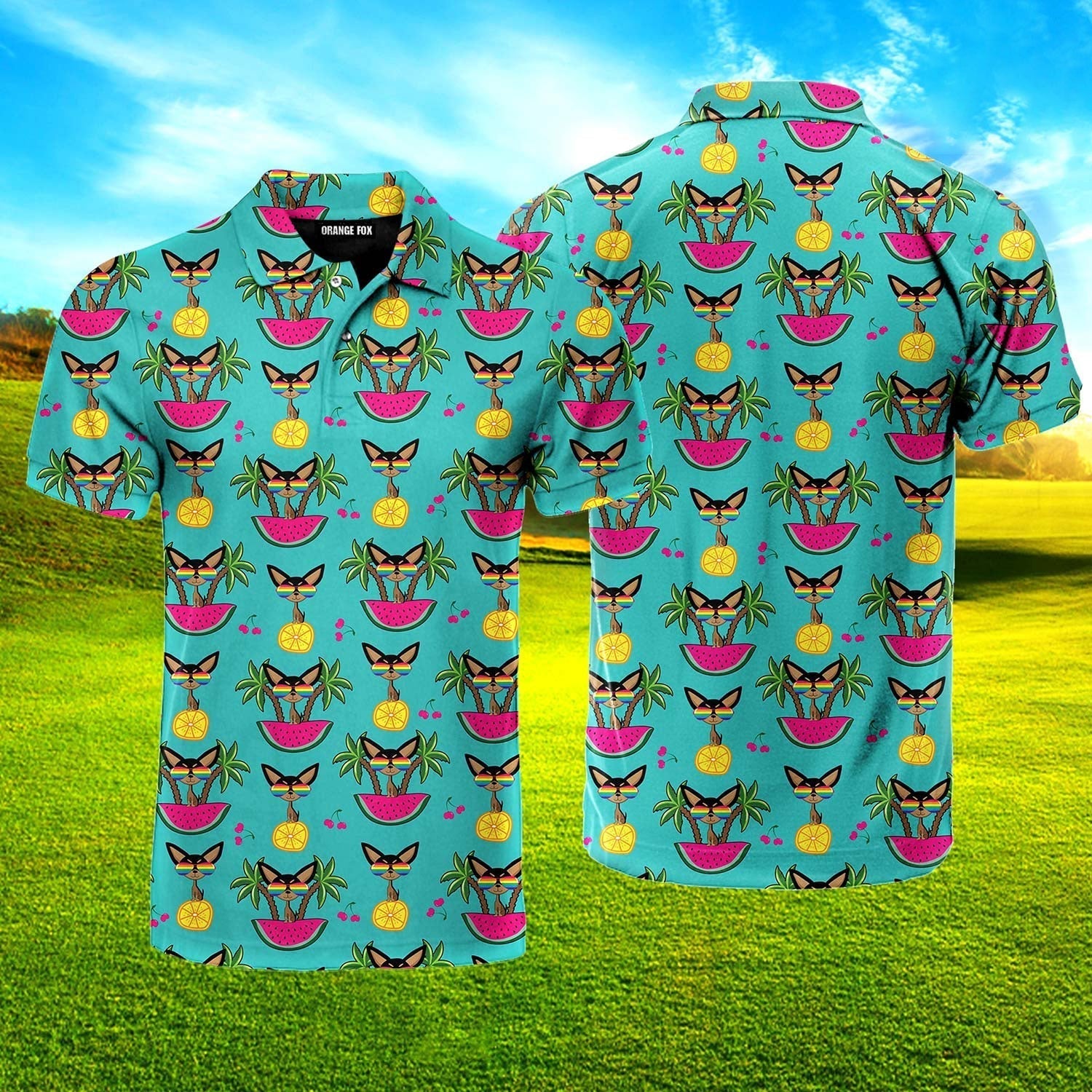 Aloha Chihuahua On Tropical Island Polo Shirt For Men
