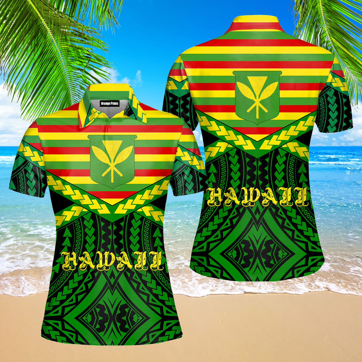 Aloha Hawaii Yellow And Green Polo Shirt For Women