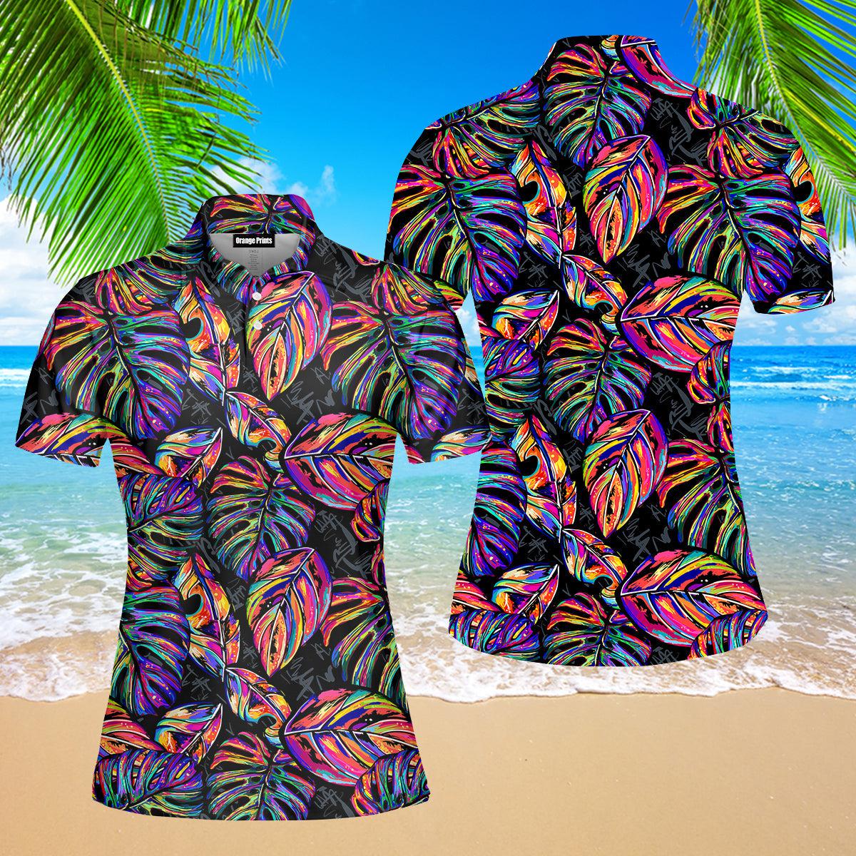 Awesome Multicolor Tropical Seamless Polo Shirt For Women